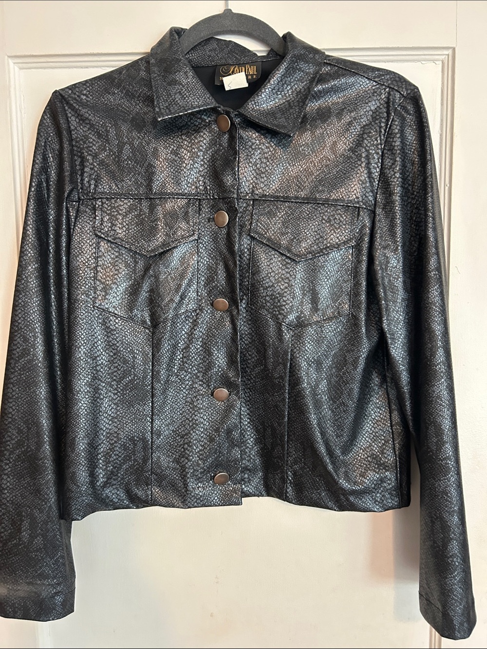 All That Jazz Metallic Black Faux-Leather Jacket